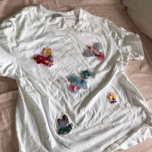 TWIST WHITE HANDMADE BLOUSE NATURAL FLOWER Birds